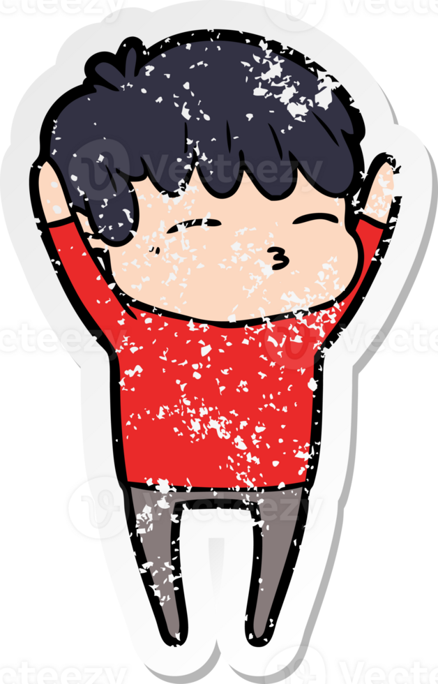 distressed sticker of a cartoon curious boy png