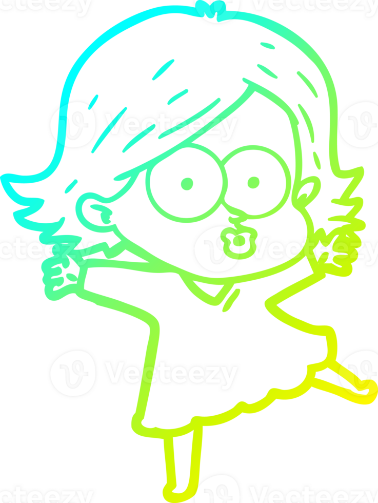 cold gradient line drawing of a cartoon girl pouting png