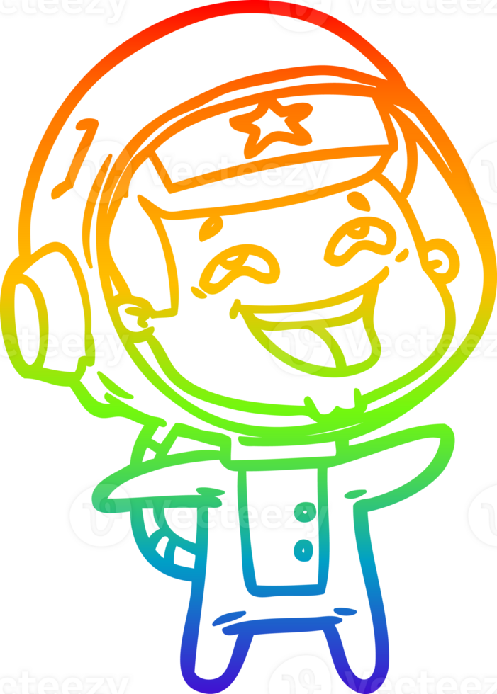 rainbow gradient line drawing of a cartoon laughing astronaut png