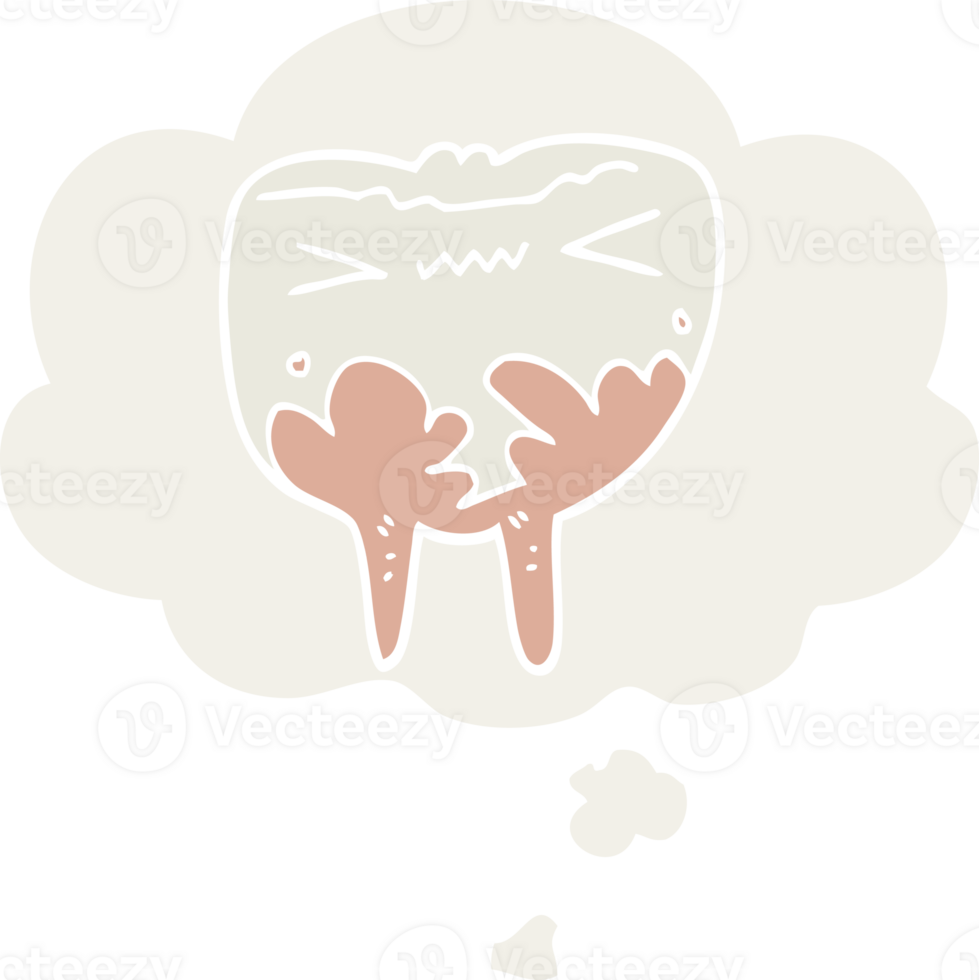 cartoon bad tooth with thought bubble in retro style png