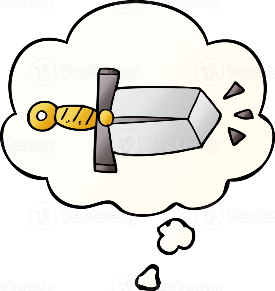 cartoon sword with thought bubble in smooth gradient style png