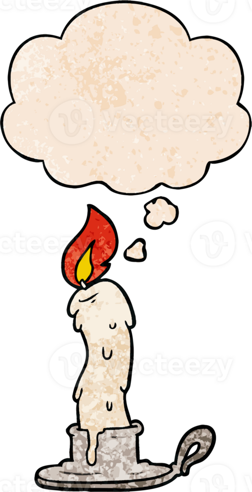 cartoon candle with thought bubble in grunge texture style png