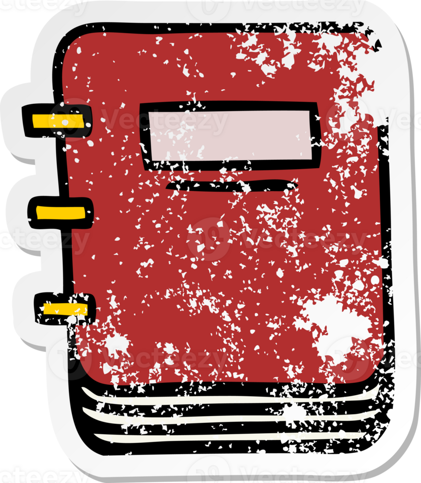 distressed sticker of a cute cartoon note book png