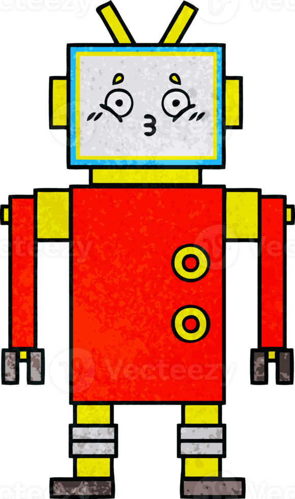 retro grunge texture cartoon of a robot png