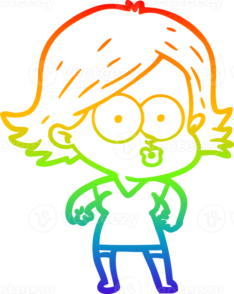rainbow gradient line drawing of a cartoon girl pouting png