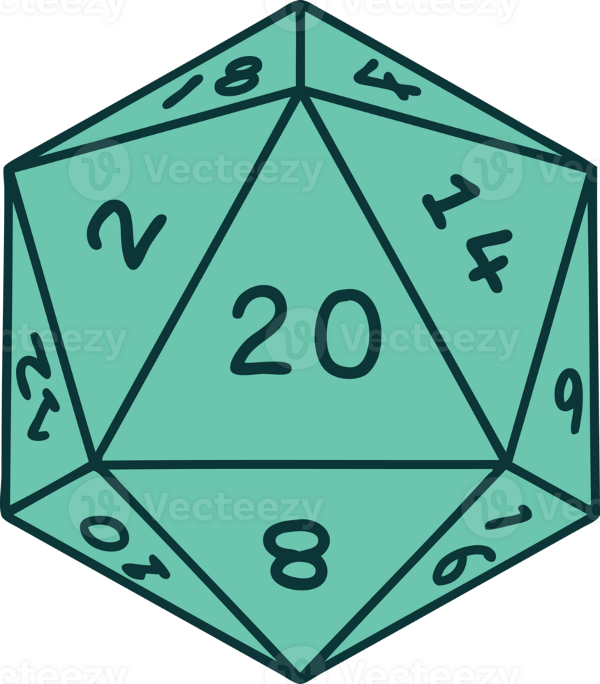 iconic tattoo style image of a d20 dice png