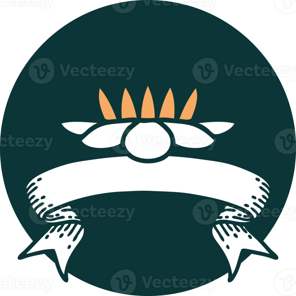 tattoo style icon with banner of a lily pad flower png