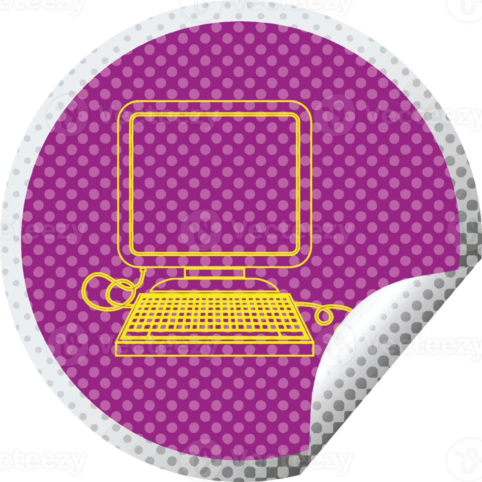 computer with mouse and screen circular peeling sticker png