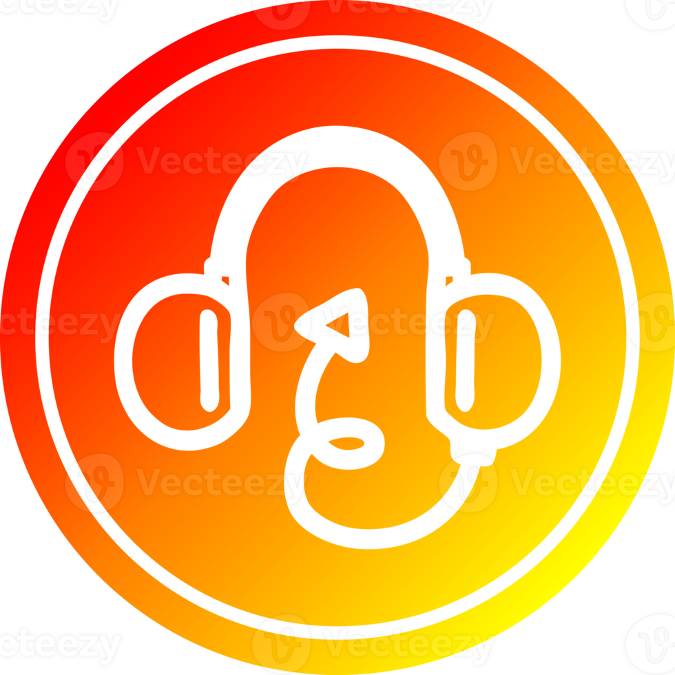 musik hörlurar med jäkel svans cirkulär ikon med värma lutning Avsluta png