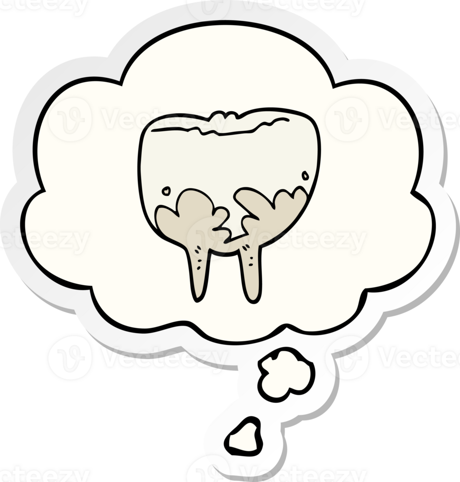 cartoon tooth with thought bubble as a printed sticker png