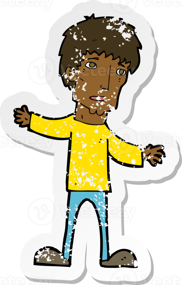 retro distressed sticker of a cartoon worried man png