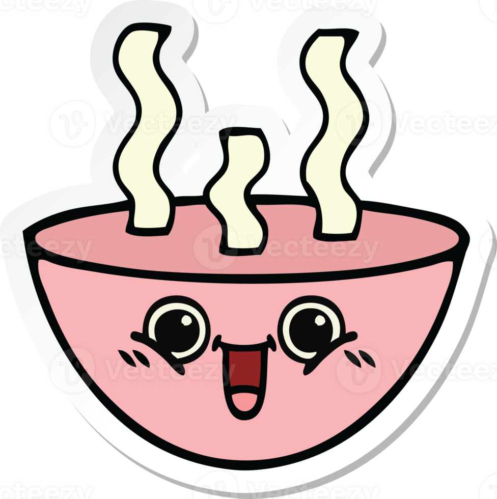 sticker of a cute cartoon bowl of hot soup png