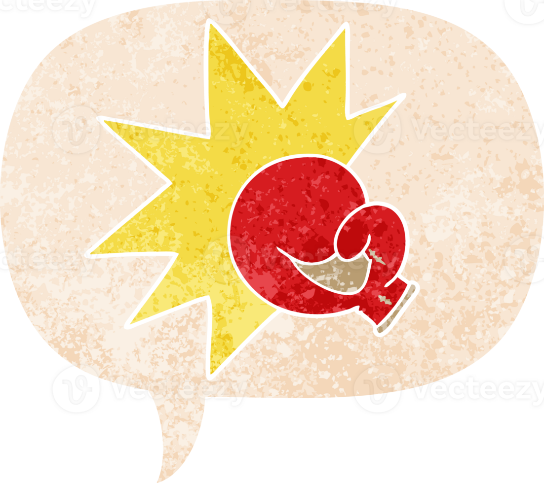 boxing glove cartoon  with speech bubble in grunge distressed retro textured style png