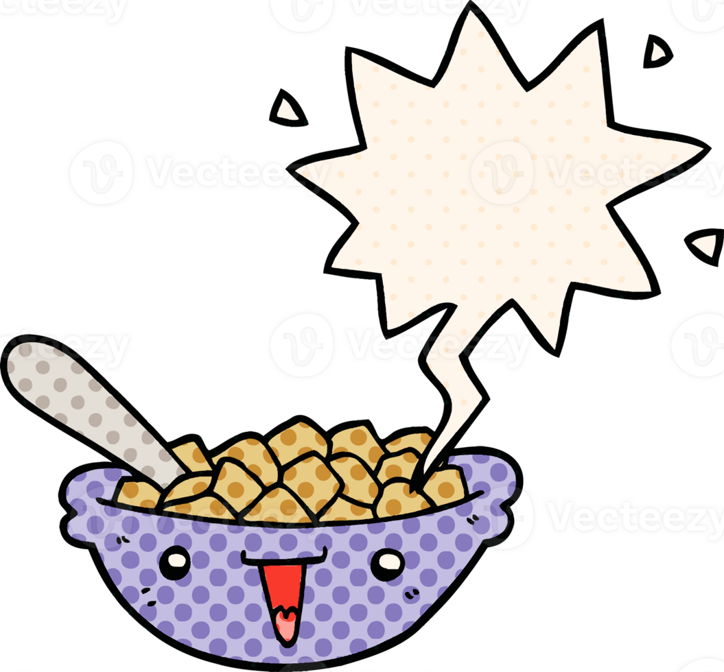 cute cartoon bowl of cereal with speech bubble in comic book style png