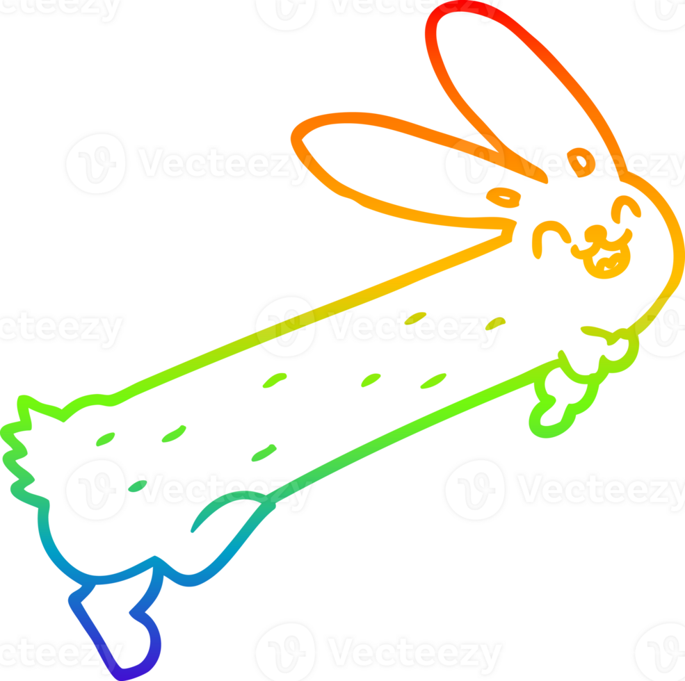 rainbow gradient line drawing of a funny cartoon rabbit png