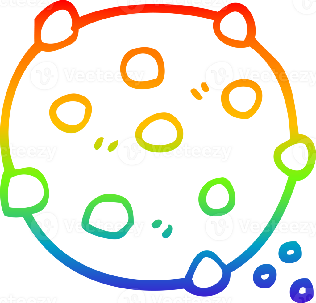 rainbow gradient line drawing of a cartoon chocolate chip cookie png