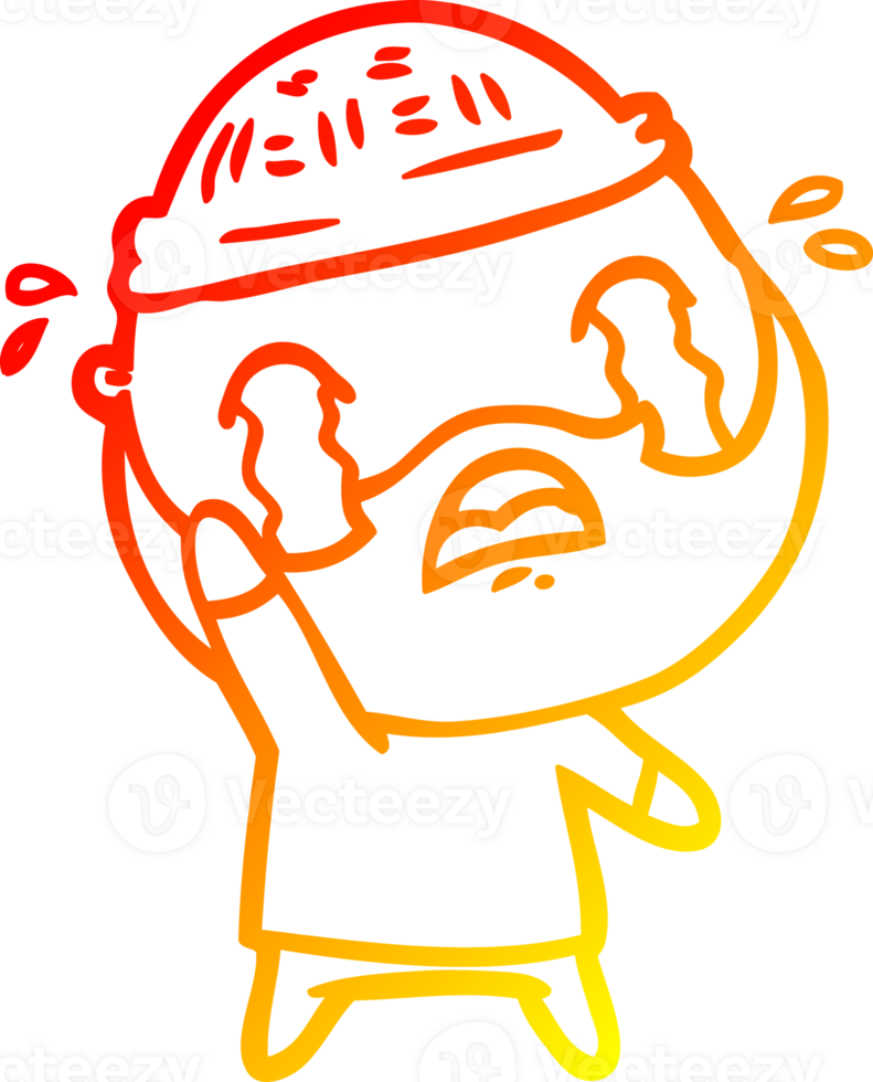 warm gradient line drawing of a cartoon bearded man crying waving goodbye png