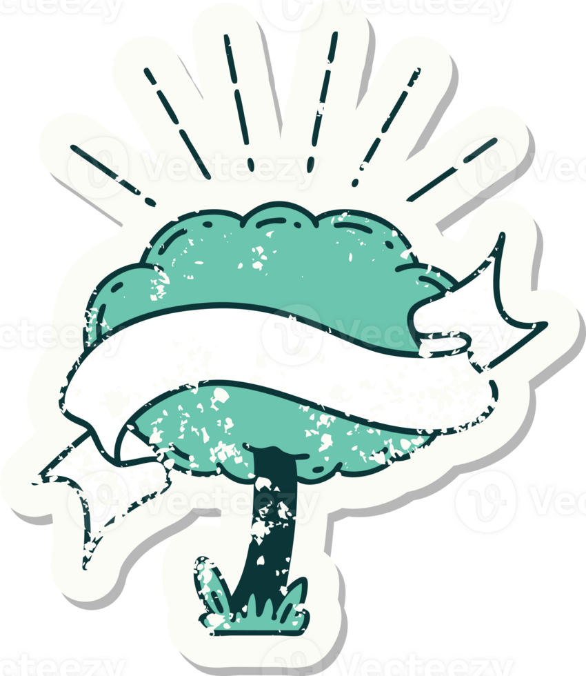 worn old sticker of a tattoo style tree png