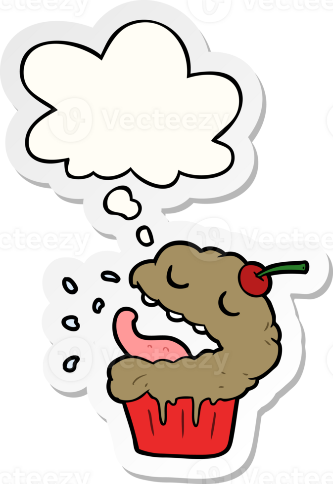 cartoon cupcake with thought bubble as a printed sticker png