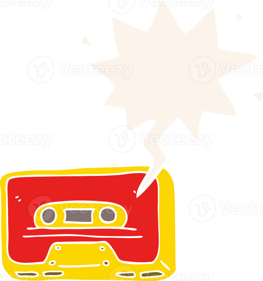 cartoon old tape cassette with speech bubble in retro style png