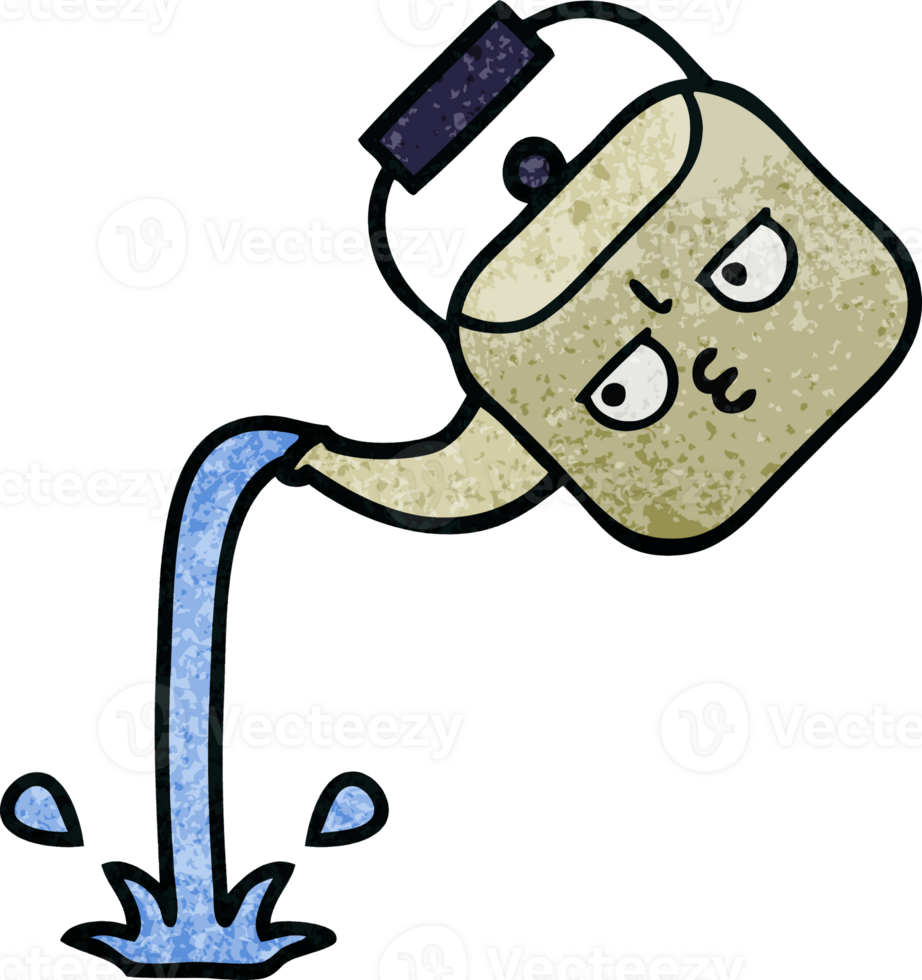 retro grunge texture cartoon of a pouring kettle png