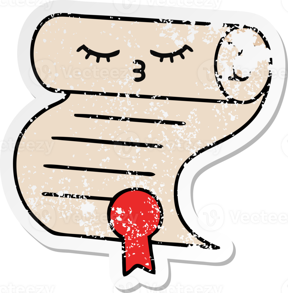 distressed sticker of a cute cartoon contract png