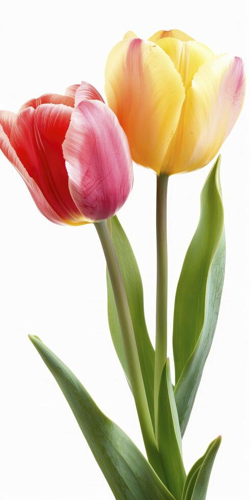 AI generated Macro view of tulip flowers isolated on white background photo