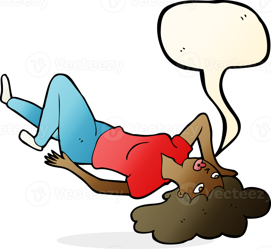 cartoon woman lying on floor with speech bubble png