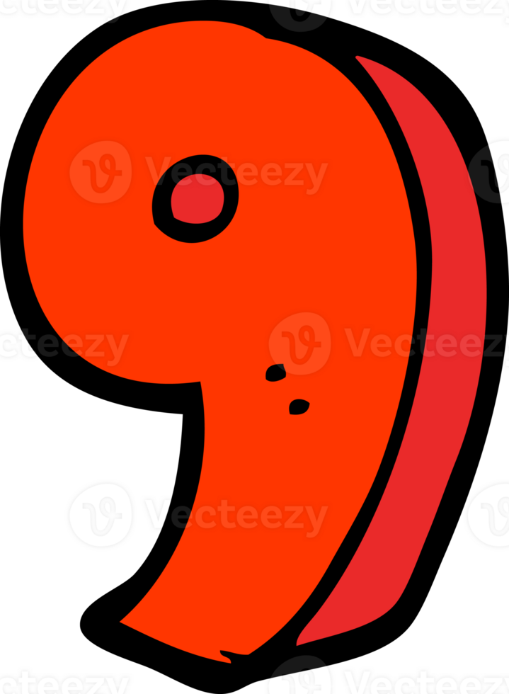 hand drawn doodle style cartoon number nine png
