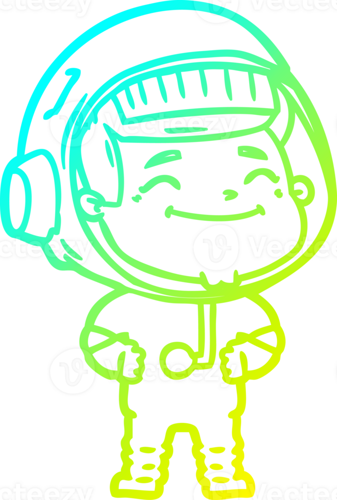 cold gradient line drawing of a happy cartoon astronaut png