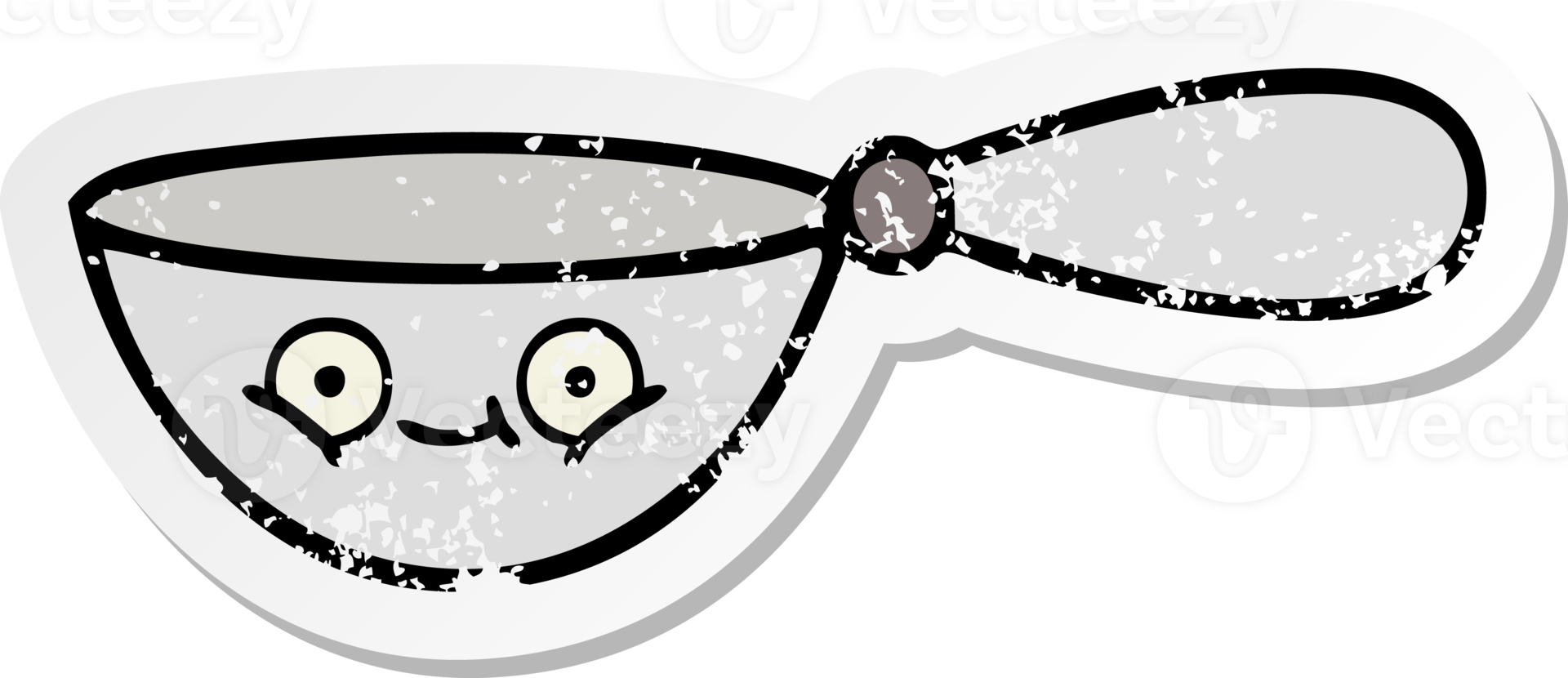 distressed sticker of a cute cartoon measuring spoon png