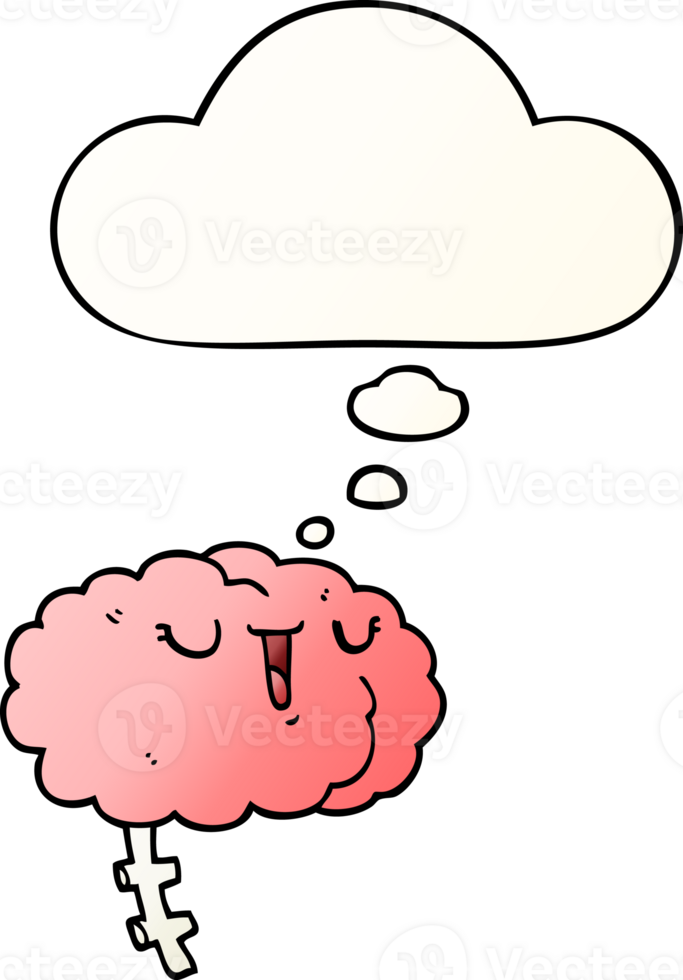 happy cartoon brain with thought bubble in smooth gradient style png