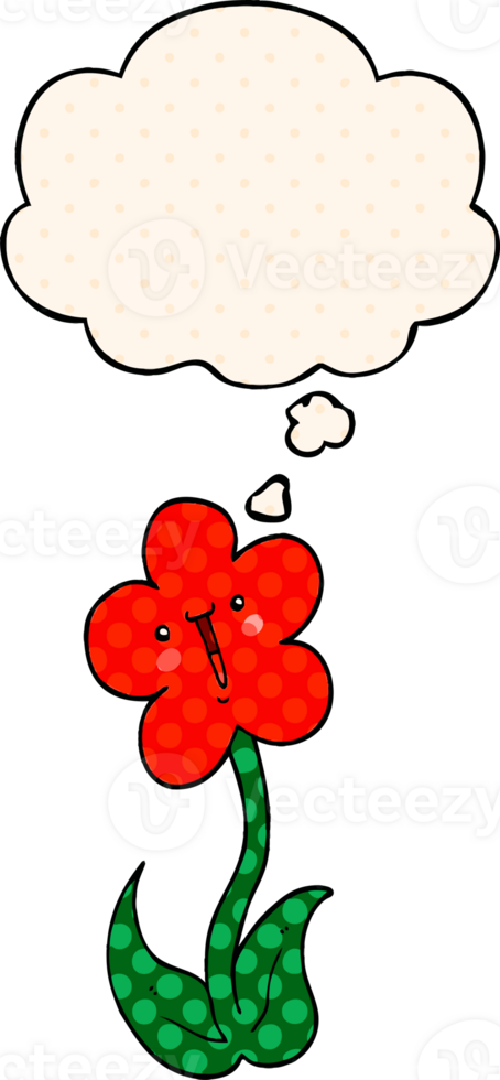 cartoon flower with thought bubble in comic book style png