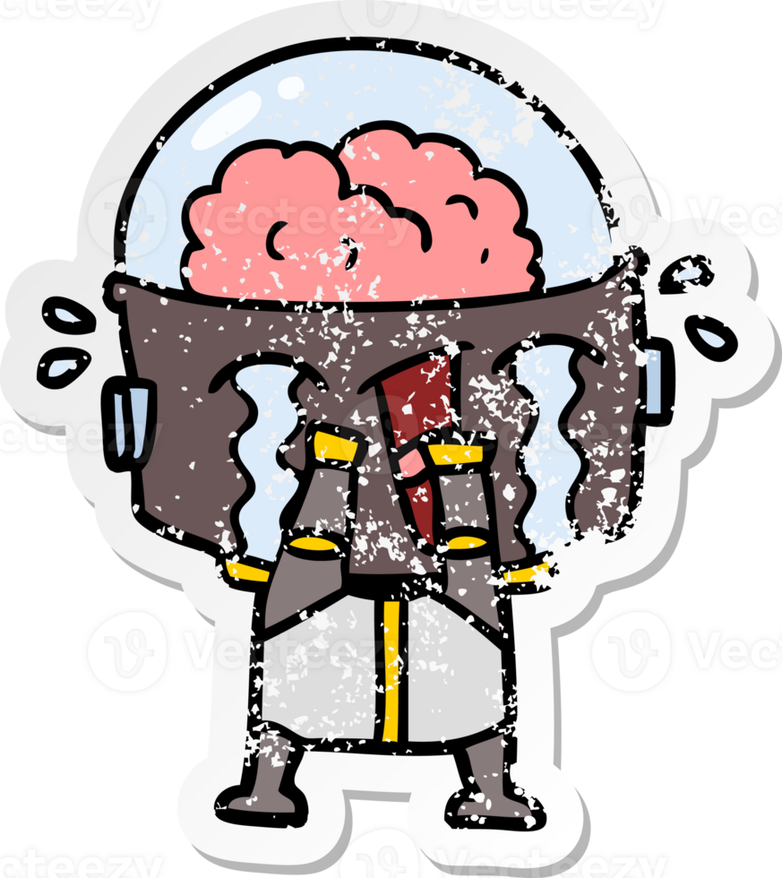 distressed sticker of a cartoon crying robot png