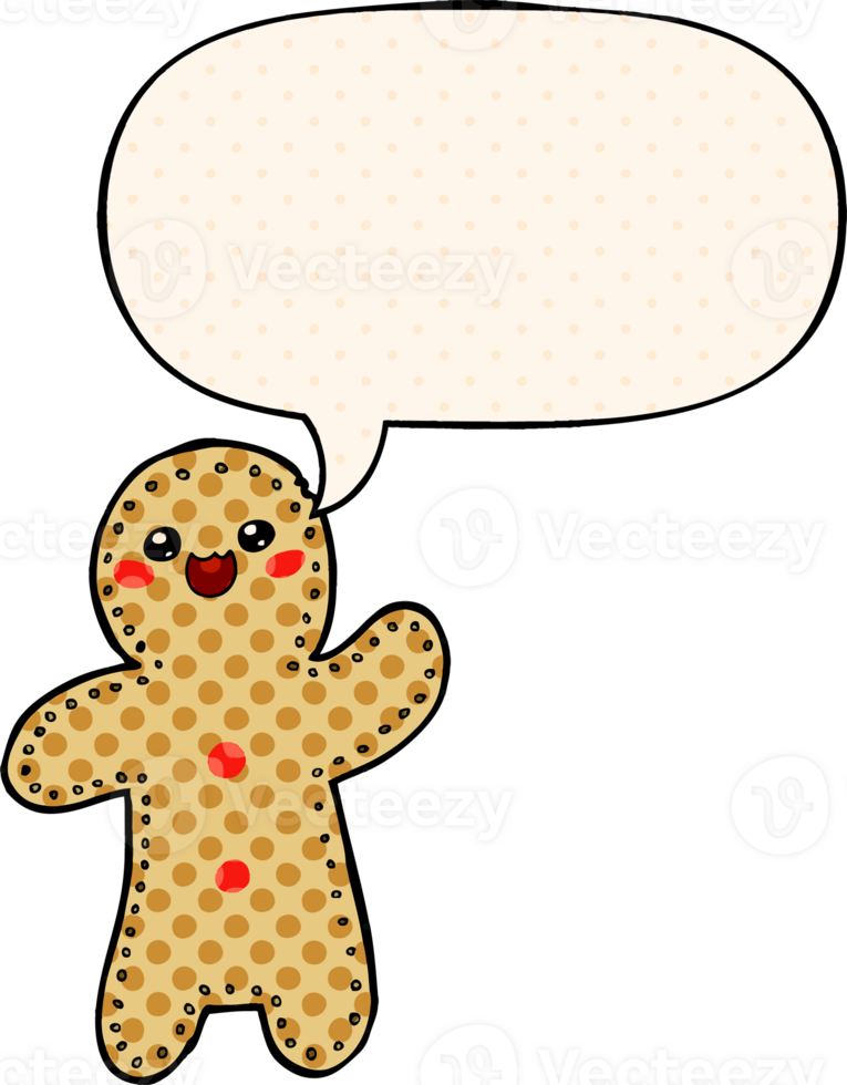 cartoon gingerbread man with speech bubble in comic book style png