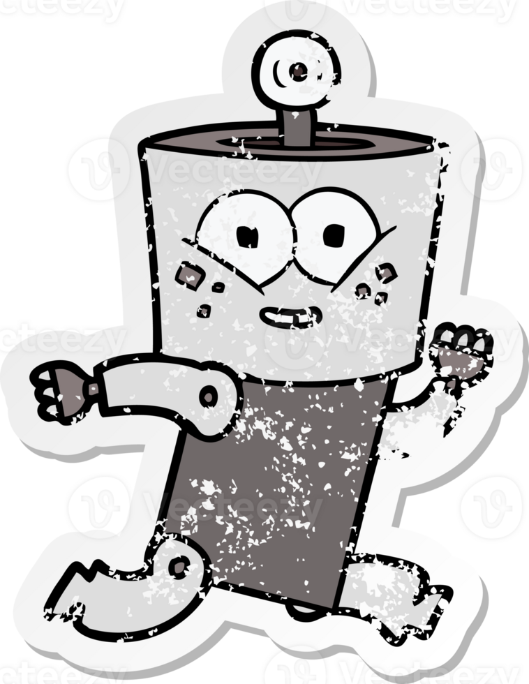 distressed sticker of a happy cartoon robot png