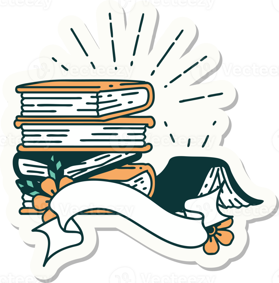 sticker of a tattoo style stack of books png