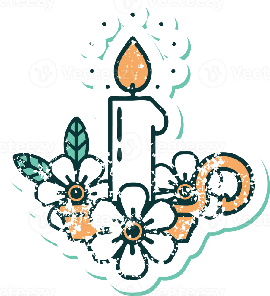 iconic distressed sticker tattoo style image of a candle holder png