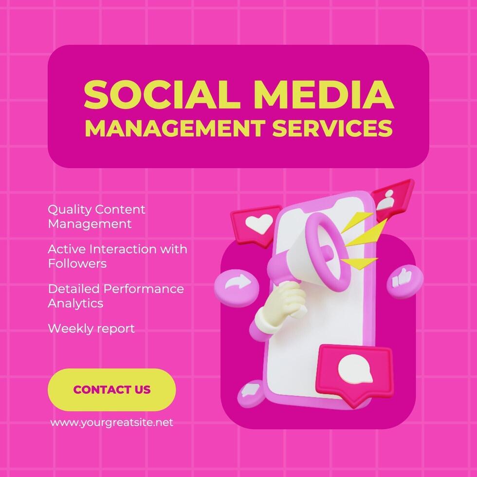 pink yellow 3d social media media marketing instagram post template