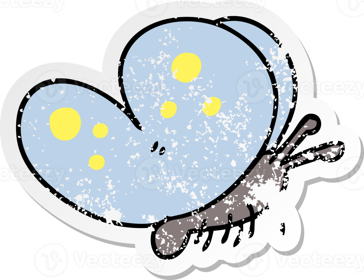 distressed sticker of a quirky hand drawn cartoon butterfly png