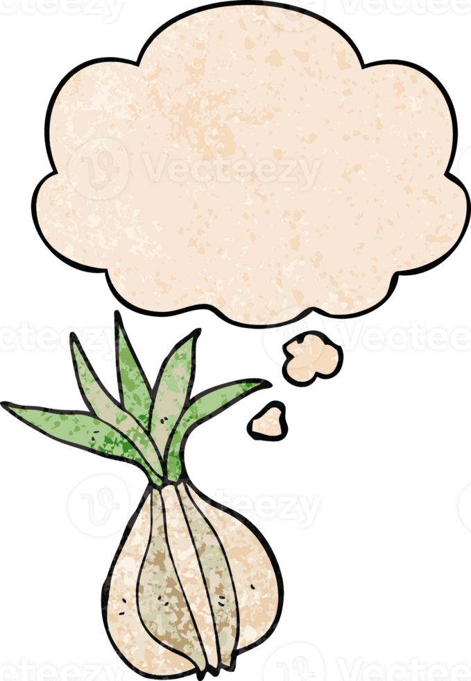 cartoon onion with thought bubble in grunge texture style png