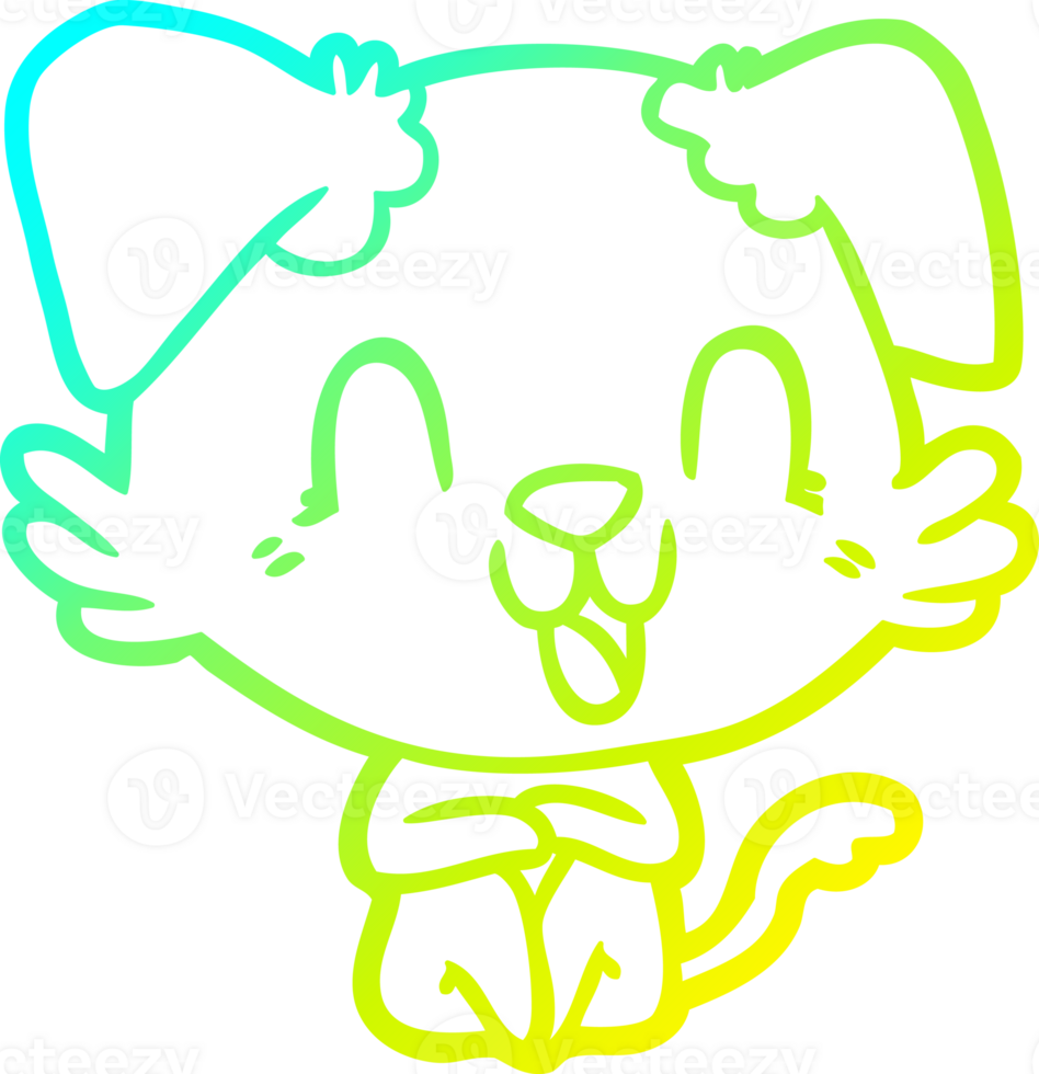 cold gradient line drawing of a laughing cartoon dog png