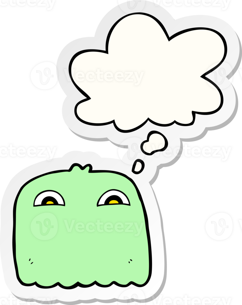cartoon ghost with thought bubble as a printed sticker png