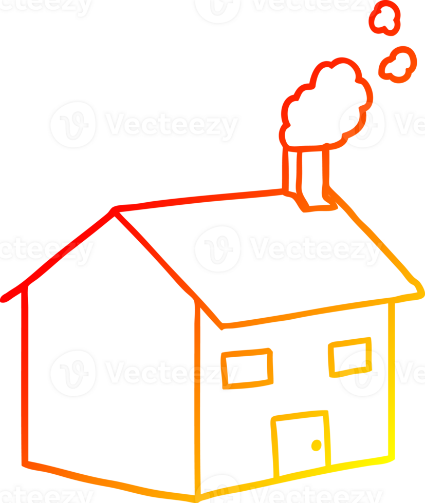 warm gradient line drawing of a cartoon house png