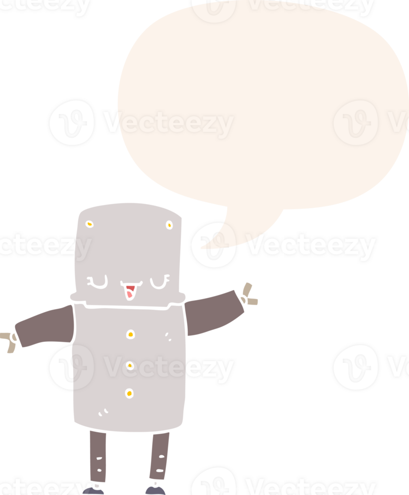 cartoon robot with speech bubble in retro style png