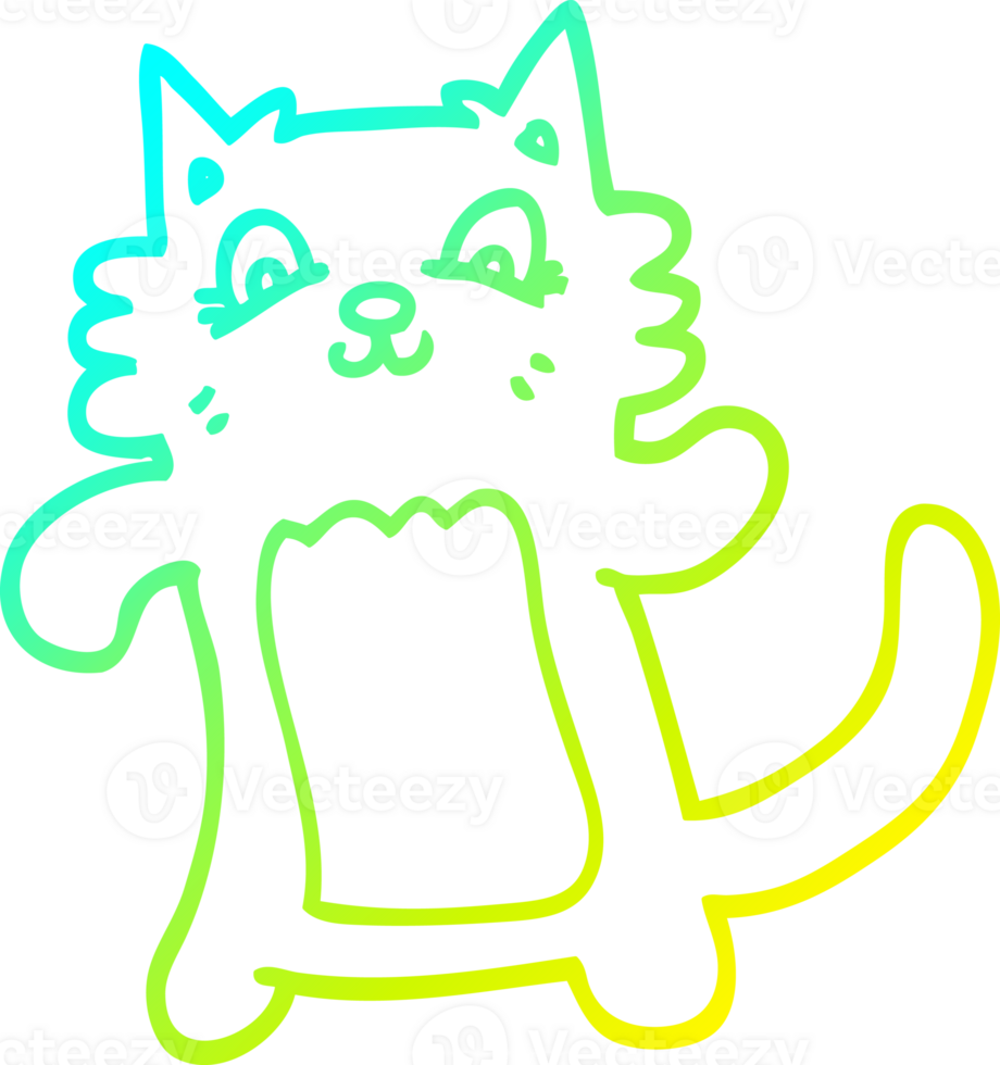 cold gradient line drawing of a cartoon happy cat png