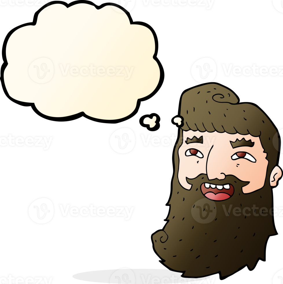 cartoon man with beard laughing with thought bubble png