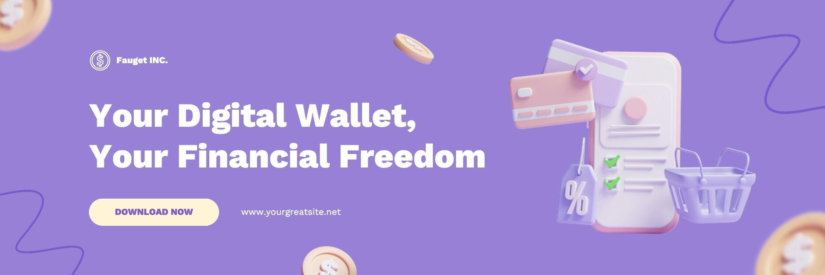 purple 3d digital wallet twitter header template