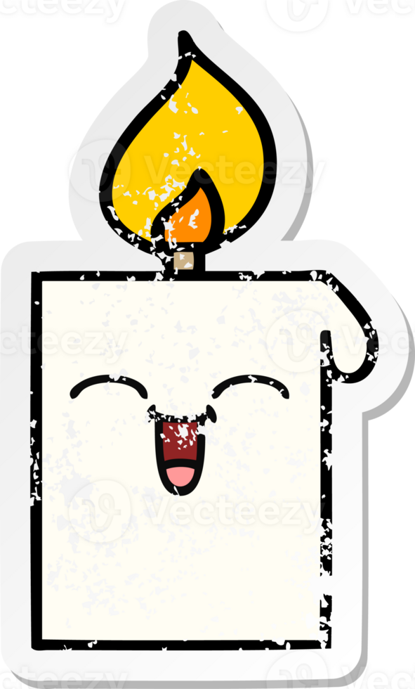 distressed sticker of a cute cartoon lit candle png