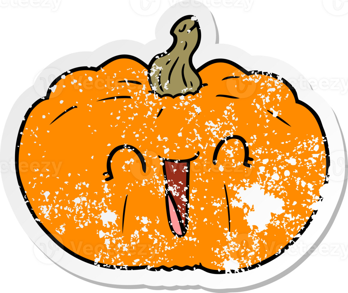 distressed sticker of a cartoon pumpkin png